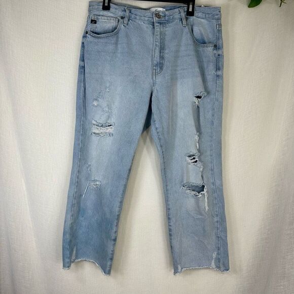 Kancan Sierra High Rise Straight Leg Distressed Jeans Women 15/31 Lightwash Blue - Picture 1 of 11
